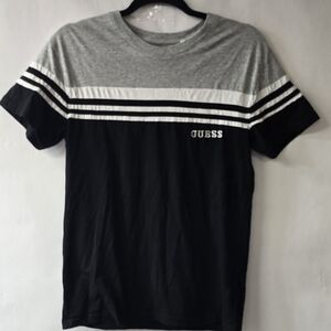 GUESS Men's Black and Gray Striped Shirt